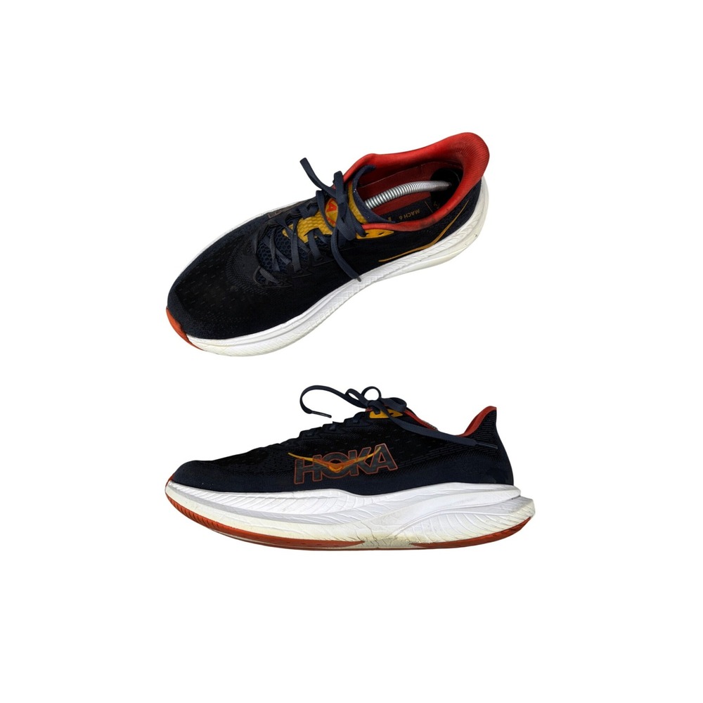 Hoka Mach 6 Running Shoes Navy Blue White Orange Mesh Sneaker Men's Size 11.5